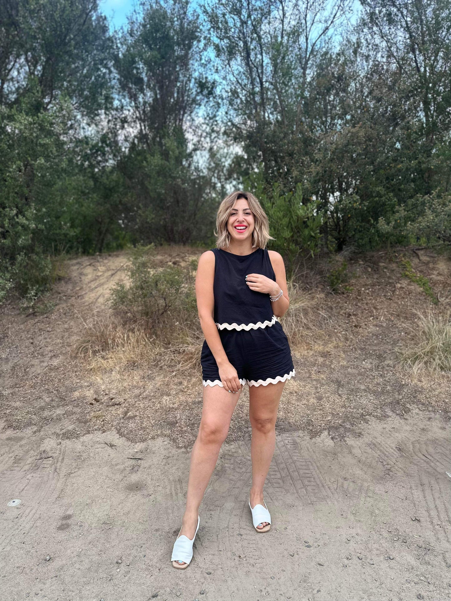 PRE-ORDER- ALYSSA - black with cream detail shorts