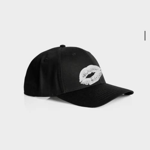 POP YOUR LIPS CAP - Black with White embroidered lips