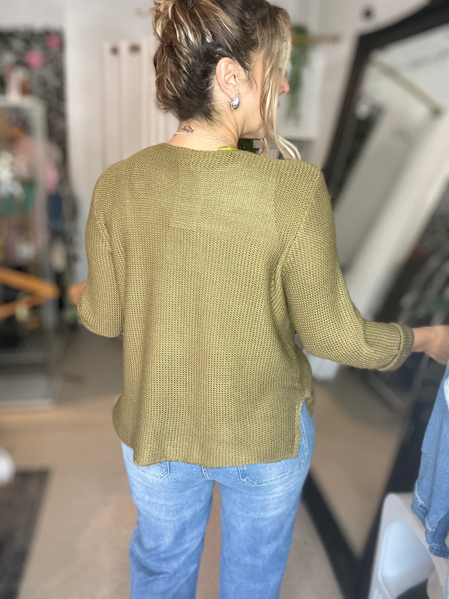 WILLOW - DEEP OLIVE V Neck Knit