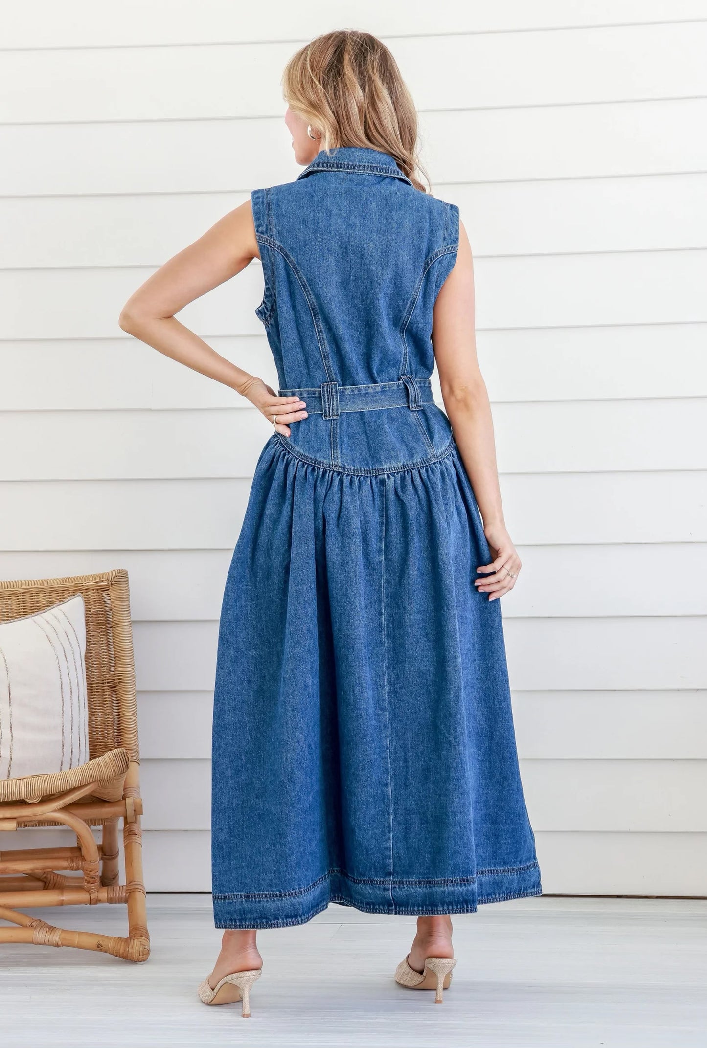 KATE - A Line Denim Dress White