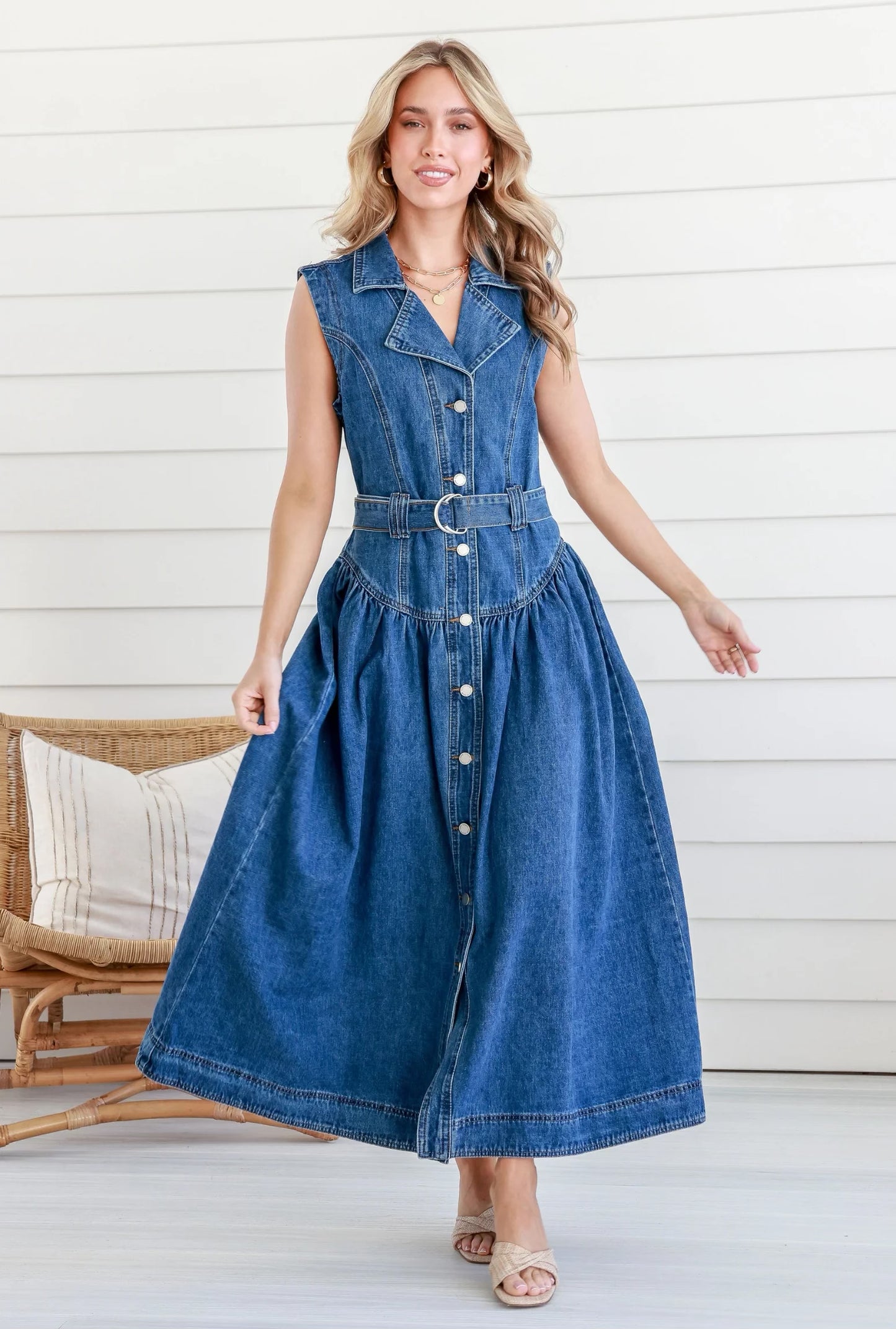 KATE - A Line Denim Dress Light Blue