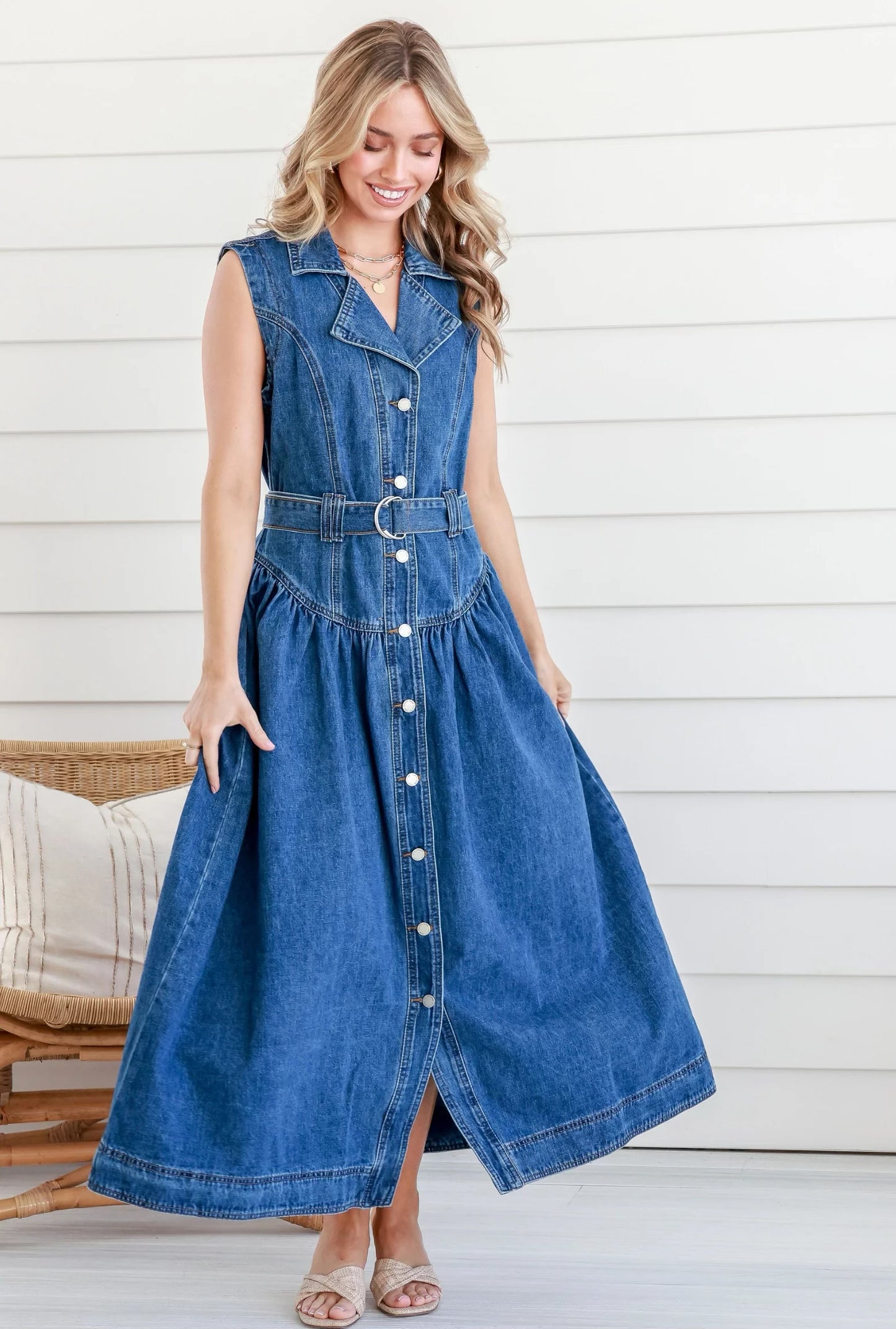 KATE - A Line Denim Dress Light Blue