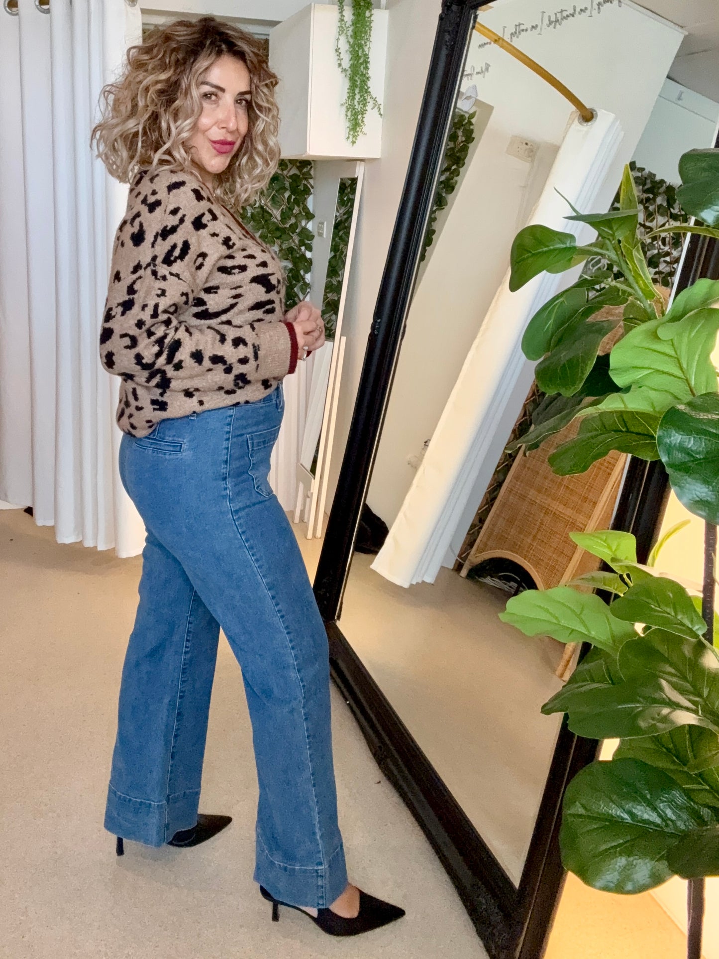 HUDSON - MID BLUE wide leg high waisted jean