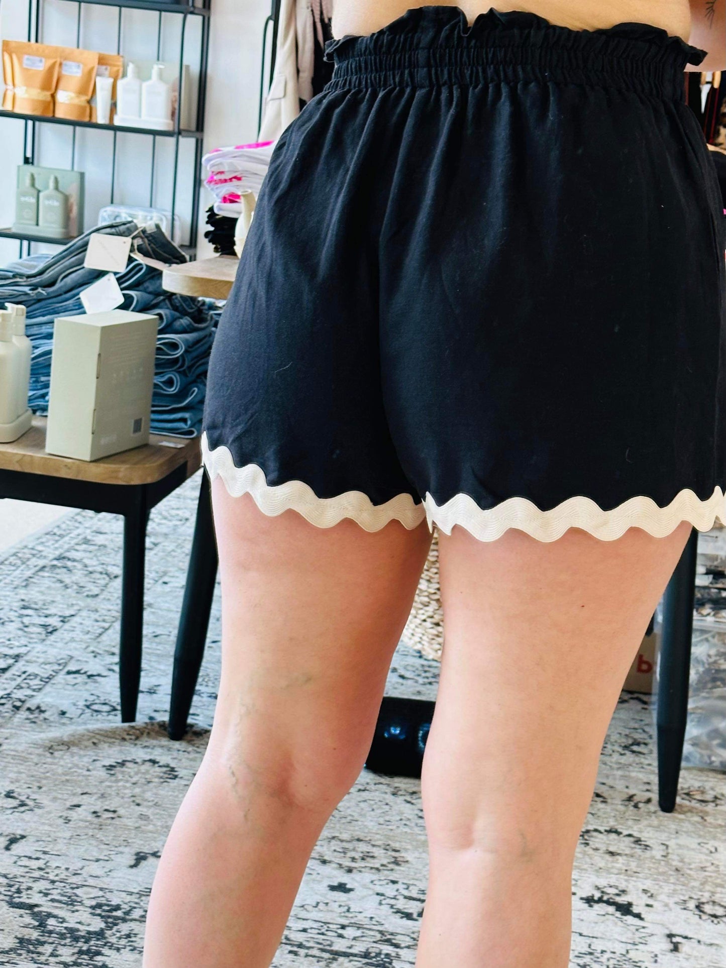 PRE-ORDER- ALYSSA - black with cream detail shorts