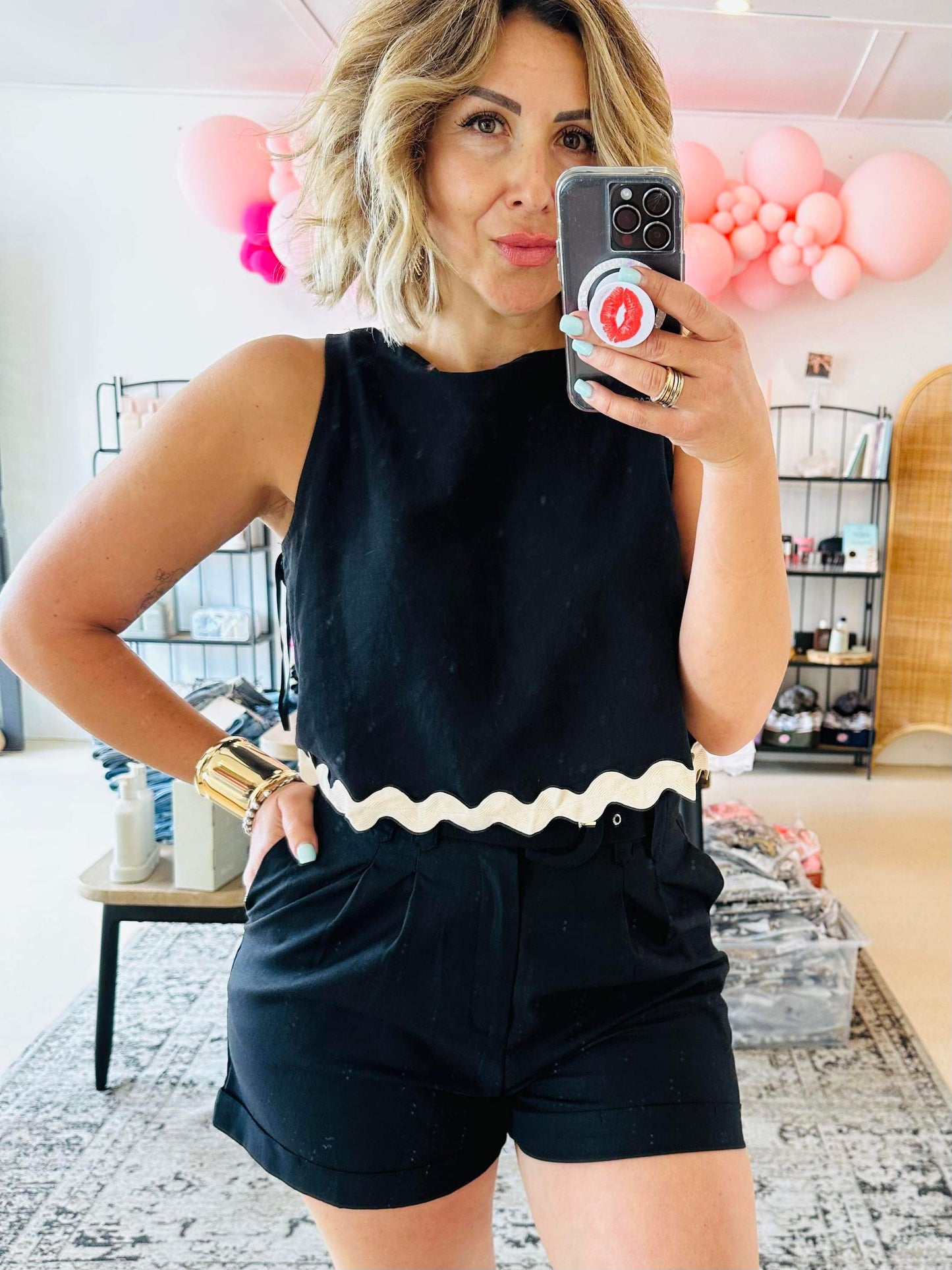 PRE-ORDER- ALYSSA - black with cream detail shorts
