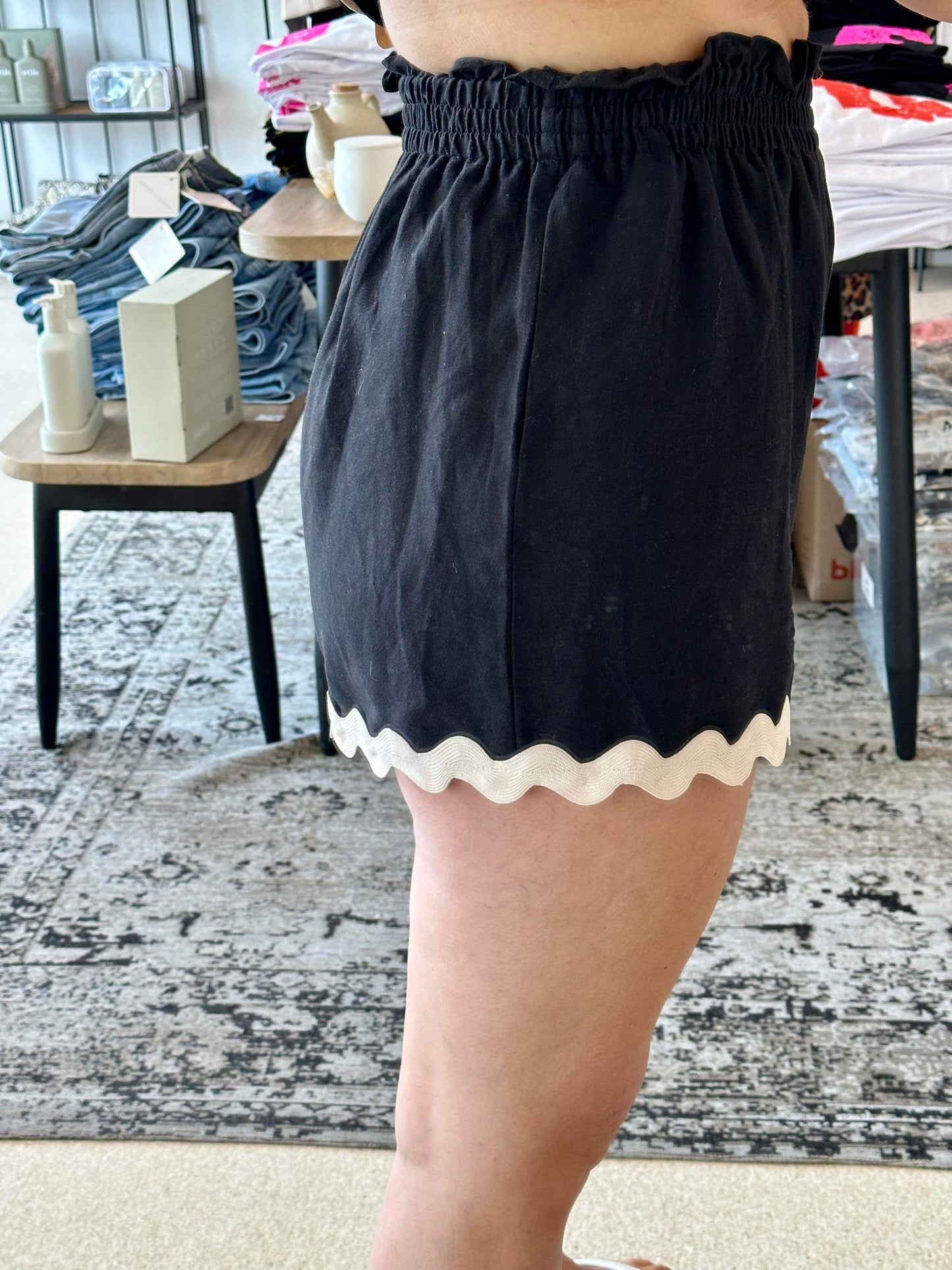 PRE-ORDER- ALYSSA - black with cream detail shorts