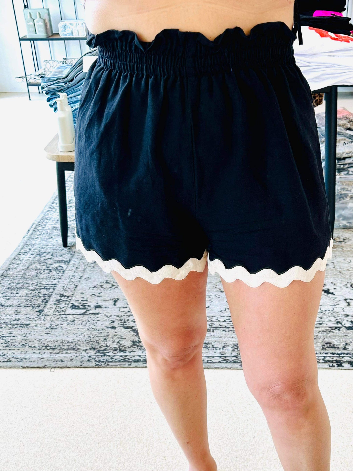 PRE-ORDER- ALYSSA - black with cream detail shorts