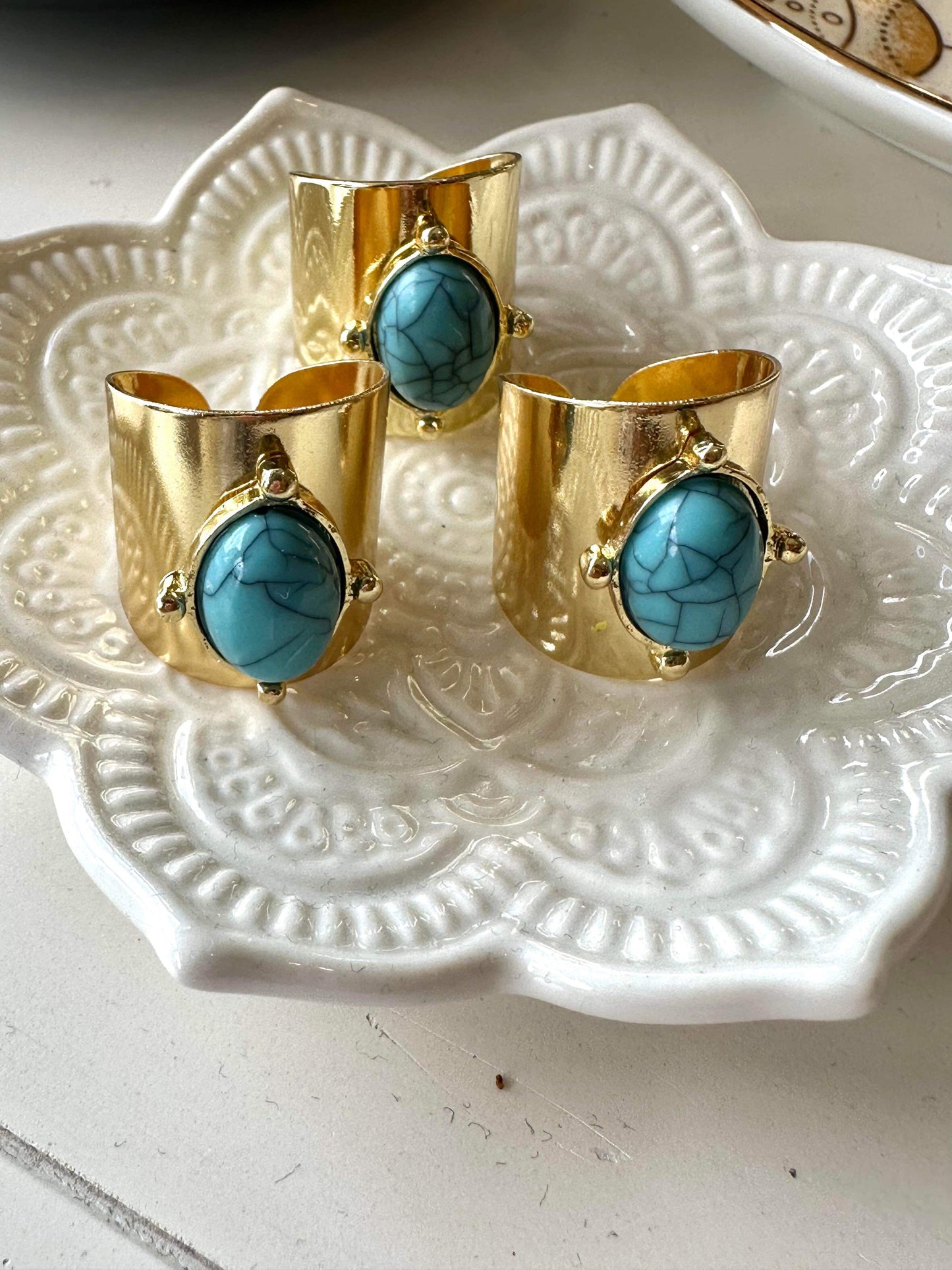 PRE-ORDER - CHRISHELL - gold ring with turquoise stone