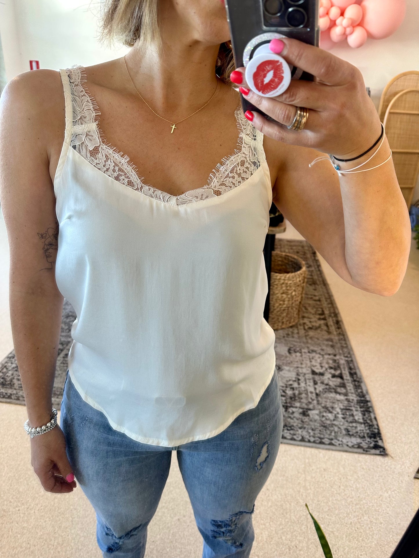 LEAH - cream cami with lace