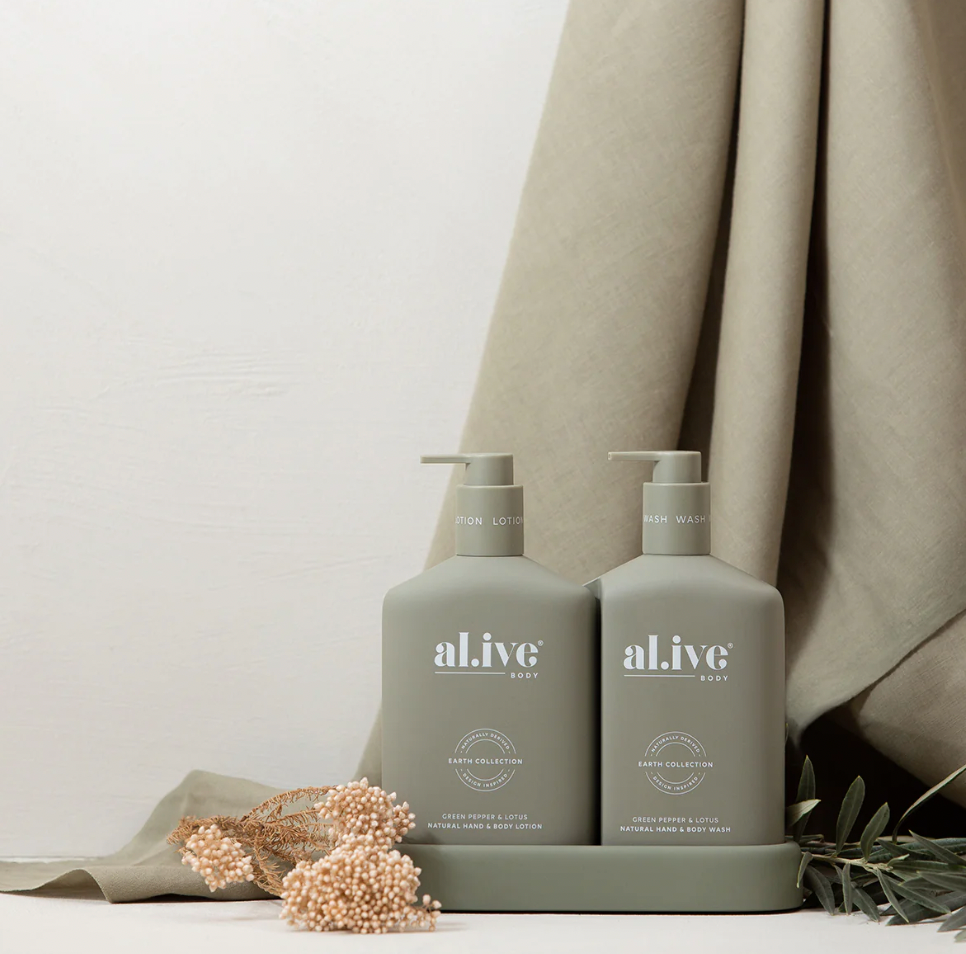 AL.IVE - Wash & Lotion Duo + Tray - Green Pepper & Lotus
