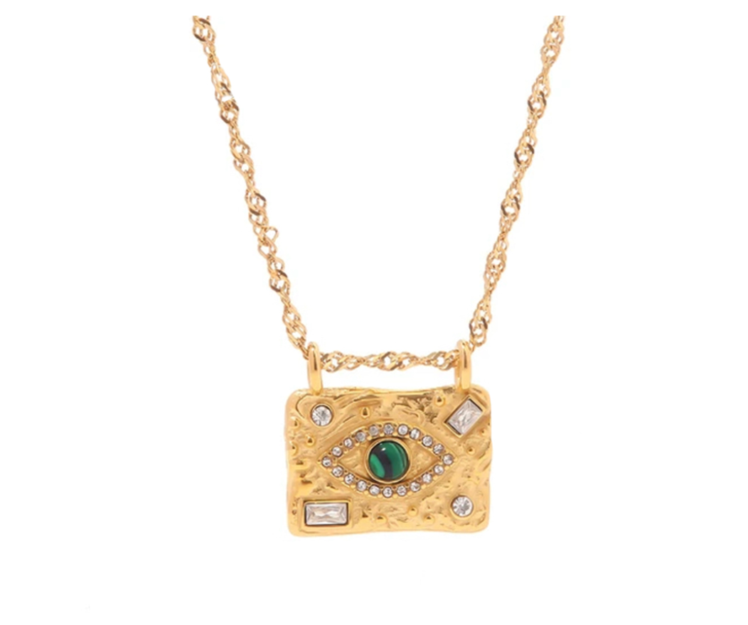 CALLIE - Stainless steel gold plated hammered evil eye necklace