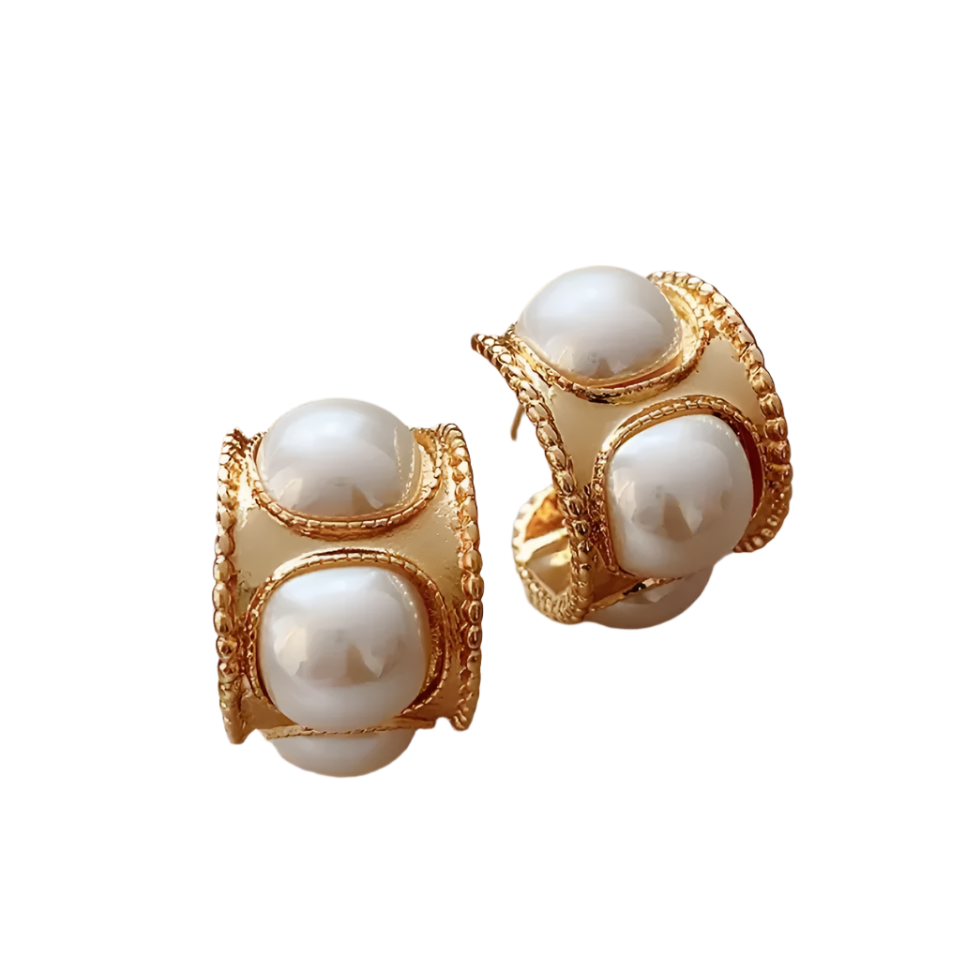 TESS - Gold Half hoop with Pearl detail