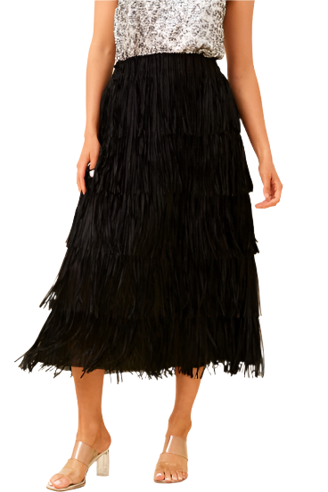 MARTHA - Frill Black Midi Skirt