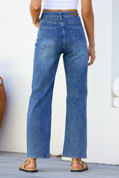 ORLANDO - Mid Blue Straight Leg Jeans