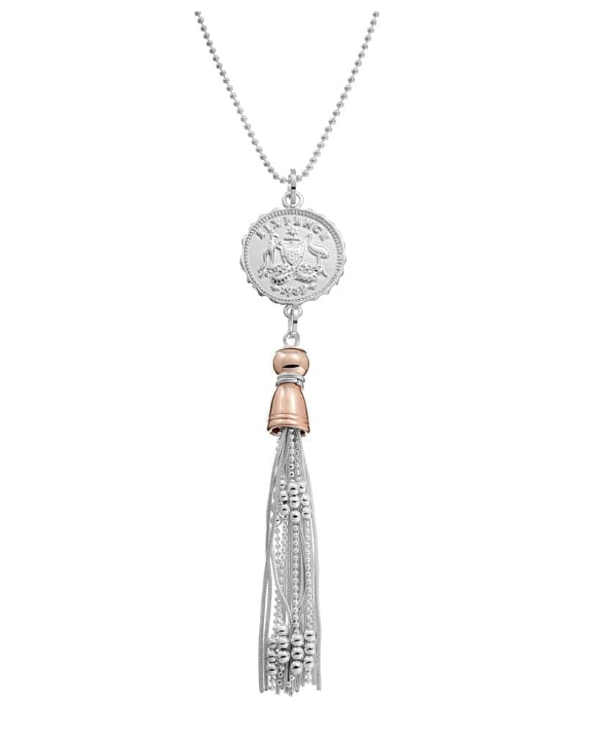 MALLORY - MULTI fashion ball chain necklace with coin and tassel
