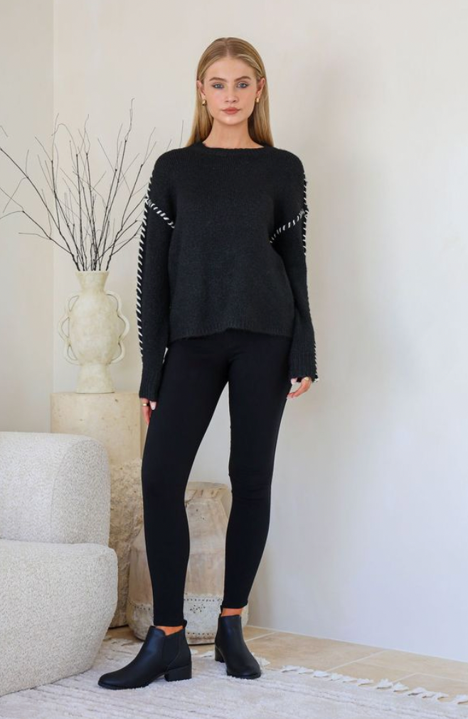 CLEO - BLACK crew neck knit