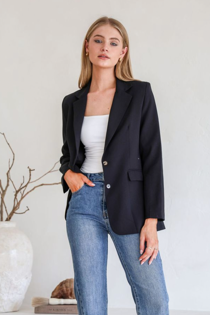 HELENE - BLACK linen blazer