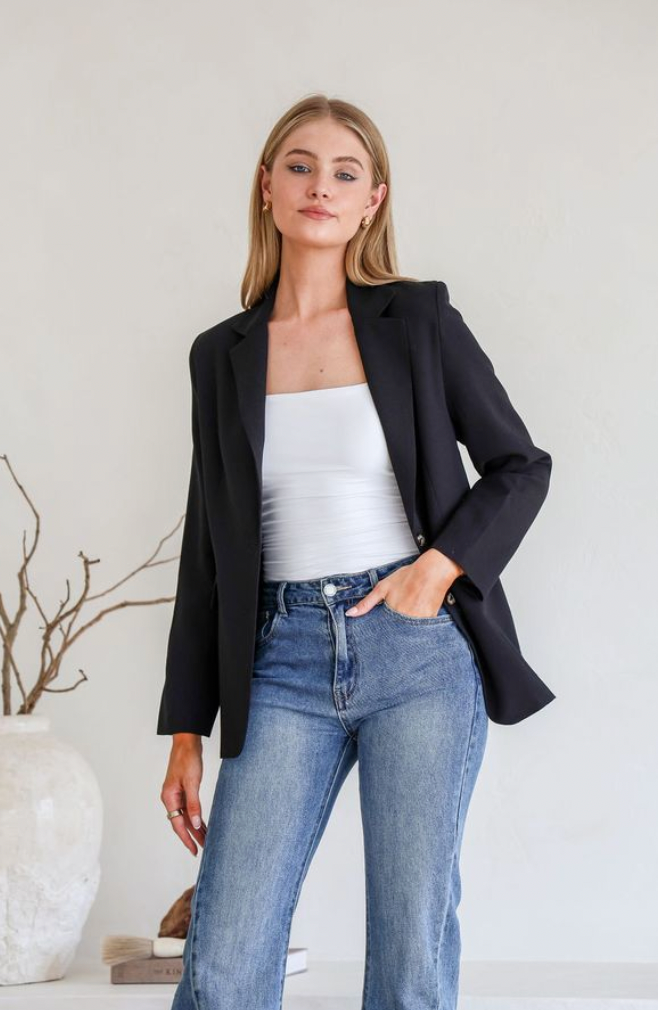 HELENE - BLACK linen blazer