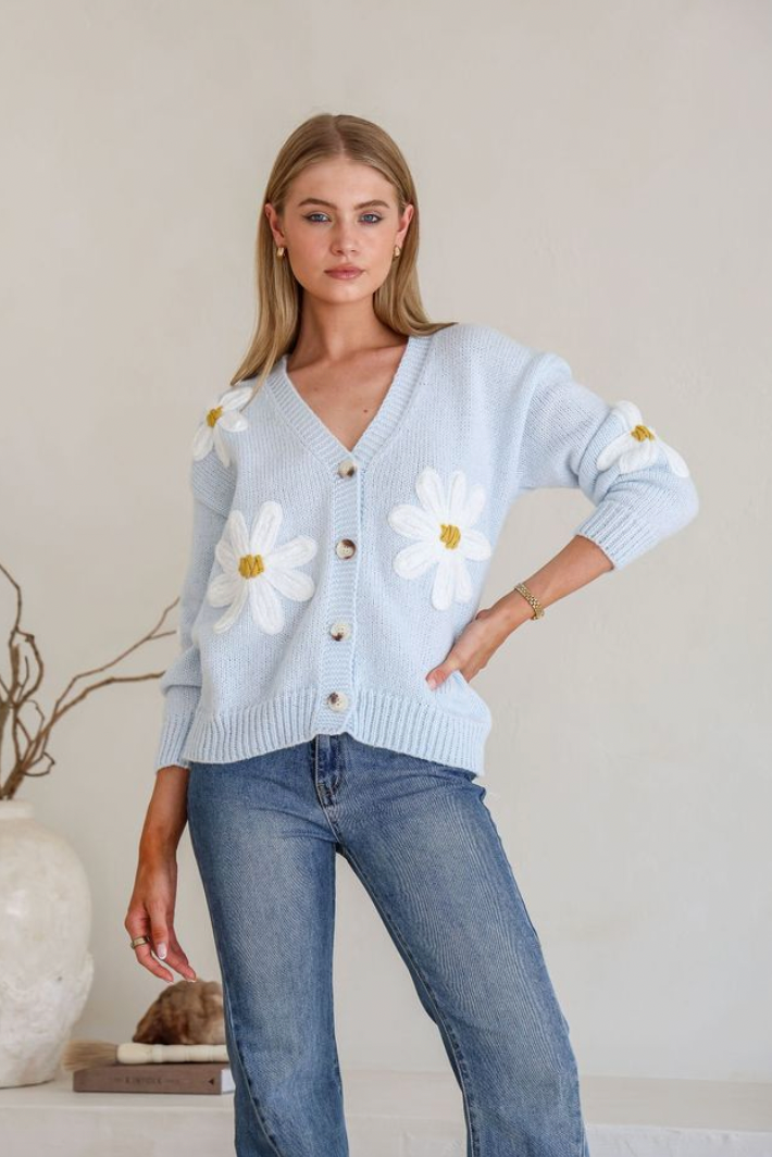 BLOOM - MACARON BLUE Cropped Knit Cardi