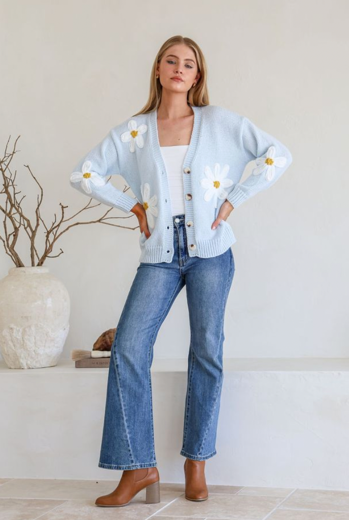 BLOOM - MACARON BLUE Cropped Knit Cardi