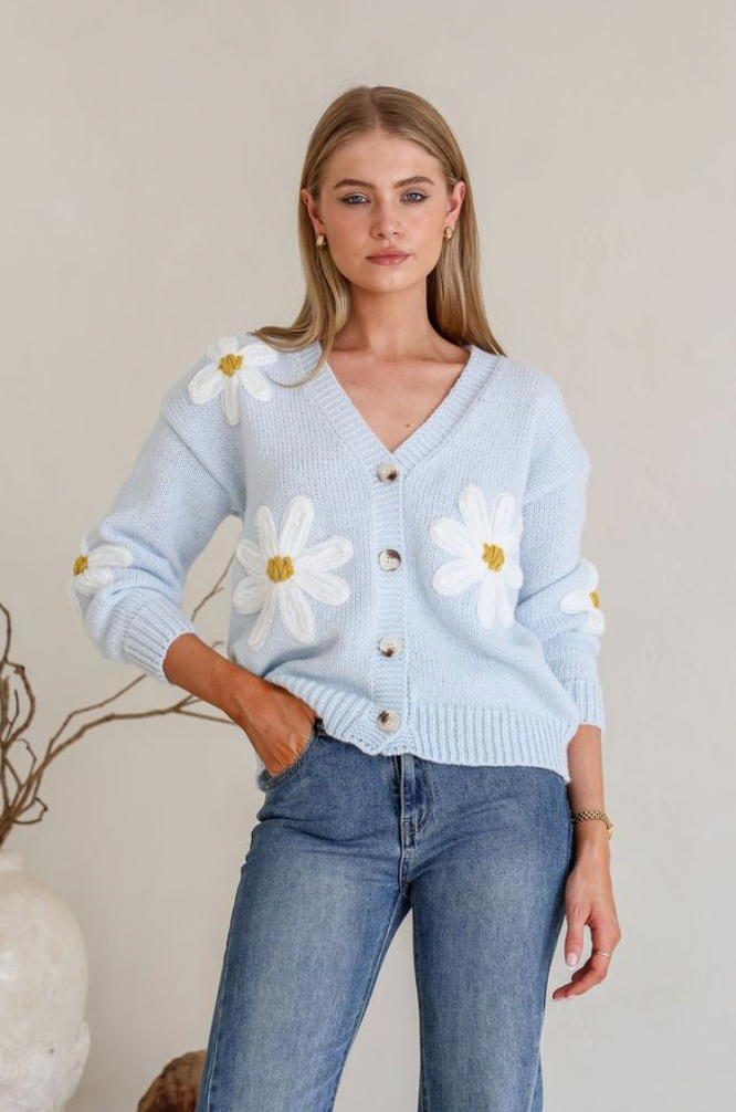 BLOOM - MACARON BLUE Cropped Knit Cardi