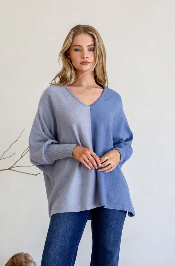 DEB - BLUE / INDIGO V Neck Knit