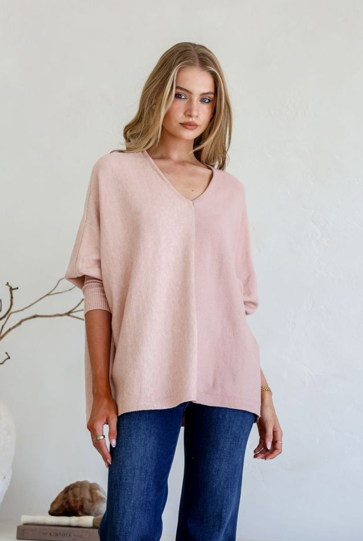 DEB - BLUSH / PINK V Neck Knit