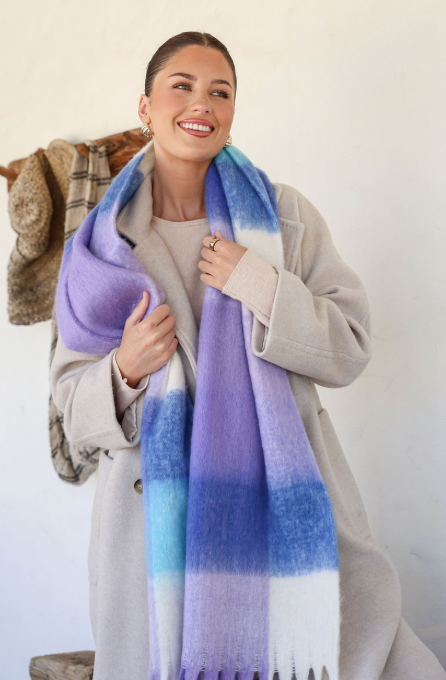 RHI RHI - Lilac, Blue and White scarf with tassels