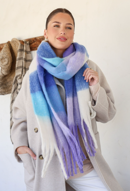 RHI RHI - Lilac, Blue and White scarf with tassels