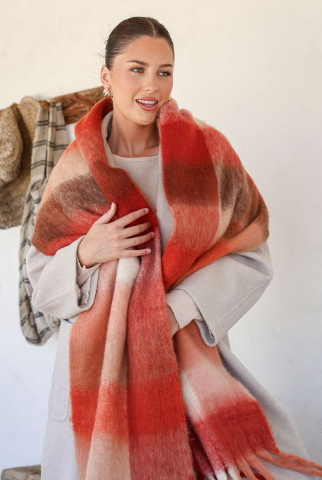 RHI RHI - Red, Pink and Brown scarf with tassels