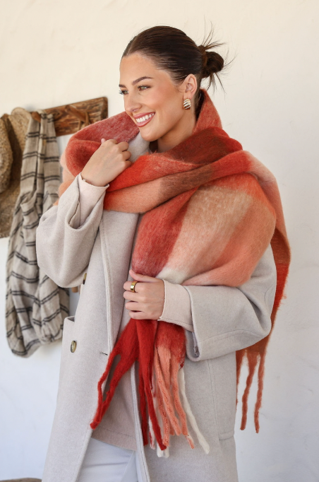 RHI RHI - Red, Pink and Brown scarf with tassels