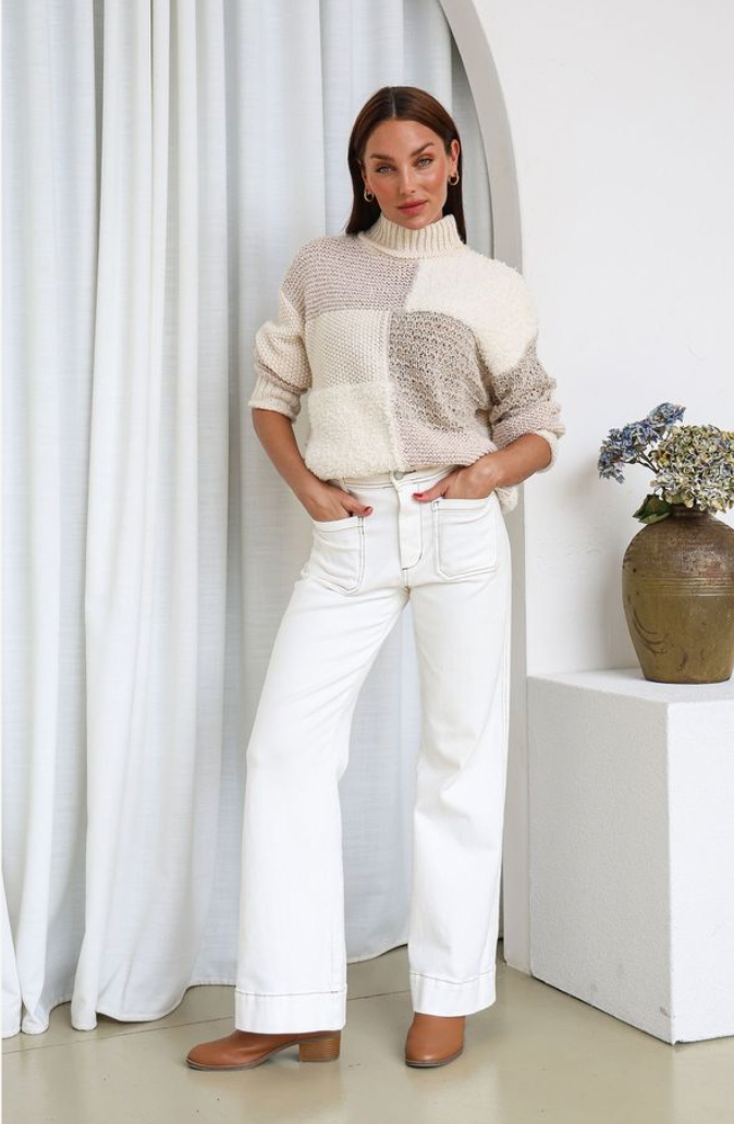 PRE ORDER FOR END OF MAY - CARLY - IVORY/LATTE chunky high neck knit