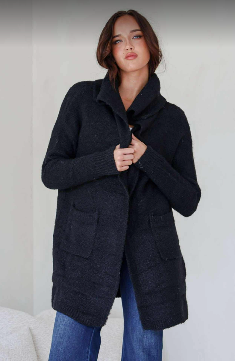 CODY - BLACK waterfall cardigan