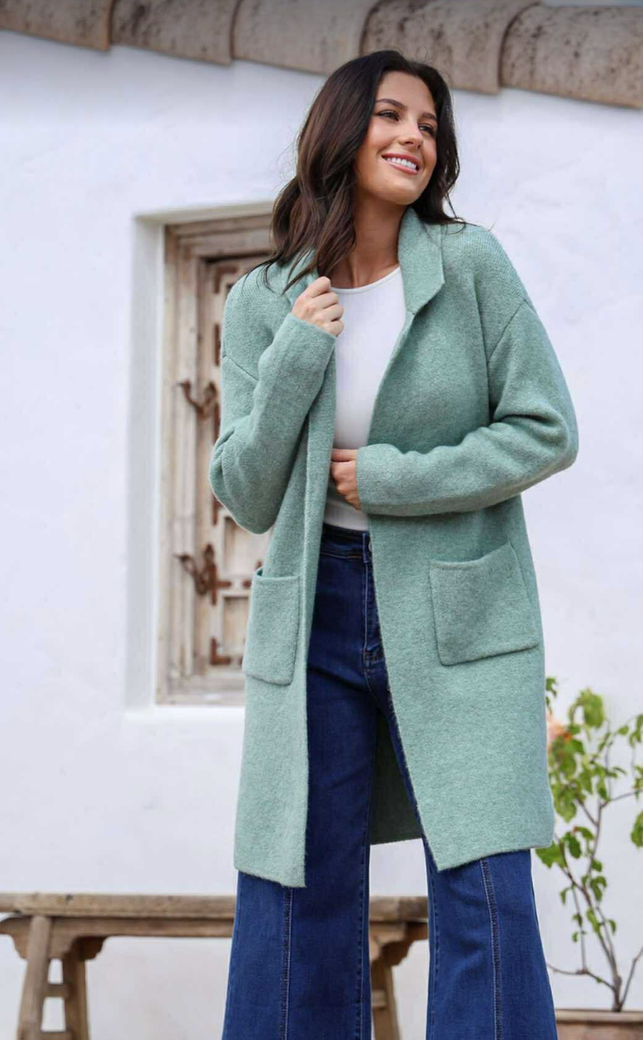 CAMILLA- SAGE wool blend coatigan