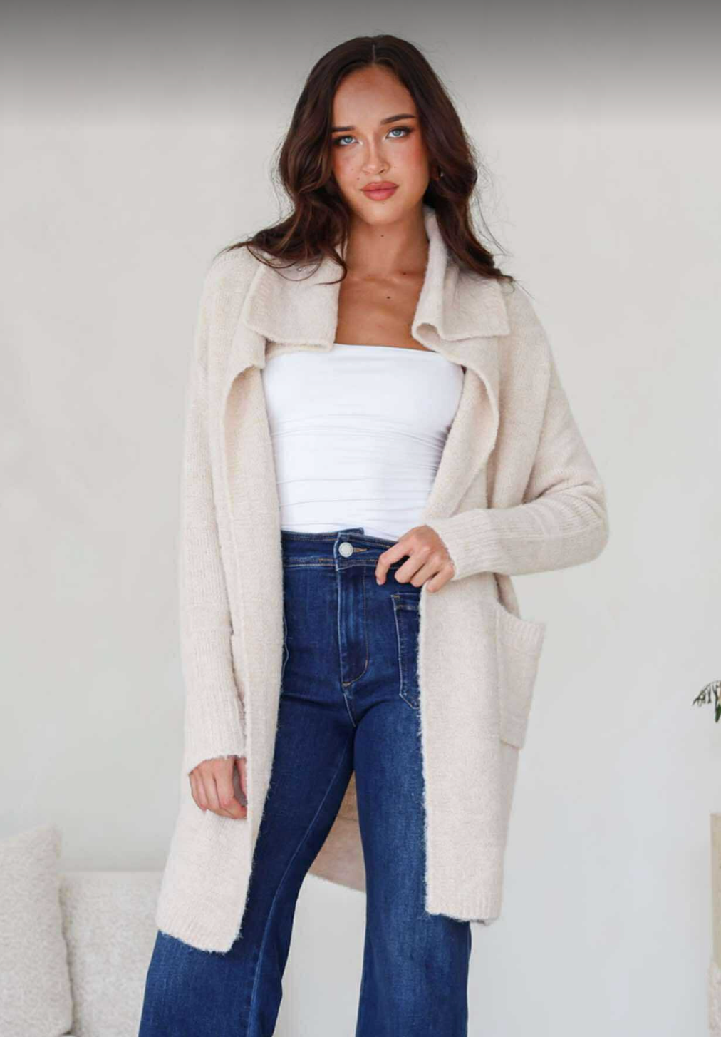 CODY - LATTE waterfall cardigan