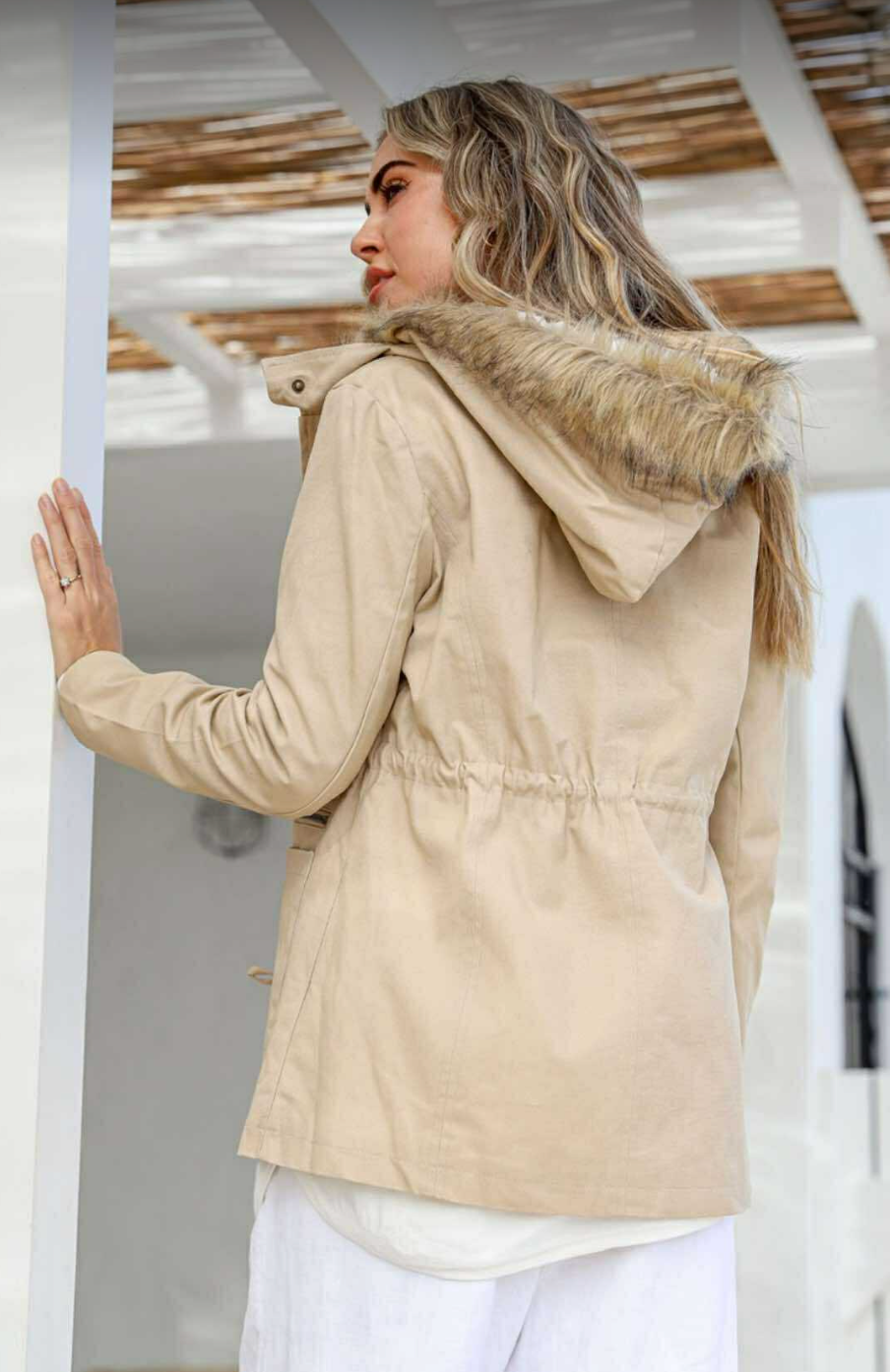 EMILY - LATTE anorak jacket with fur hood