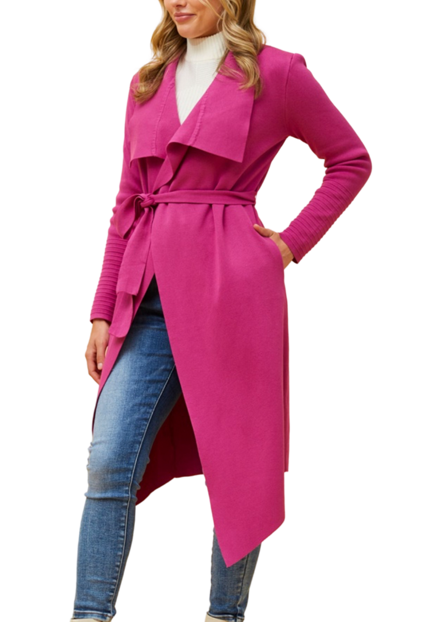 STELLA - FUCHSIA waterfall knit cardigan