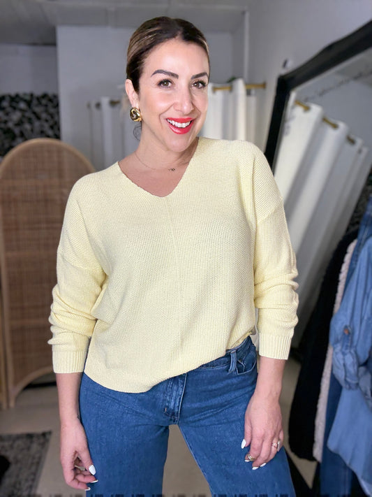 BAILEY - SORBET LEMON v neck ribbed top