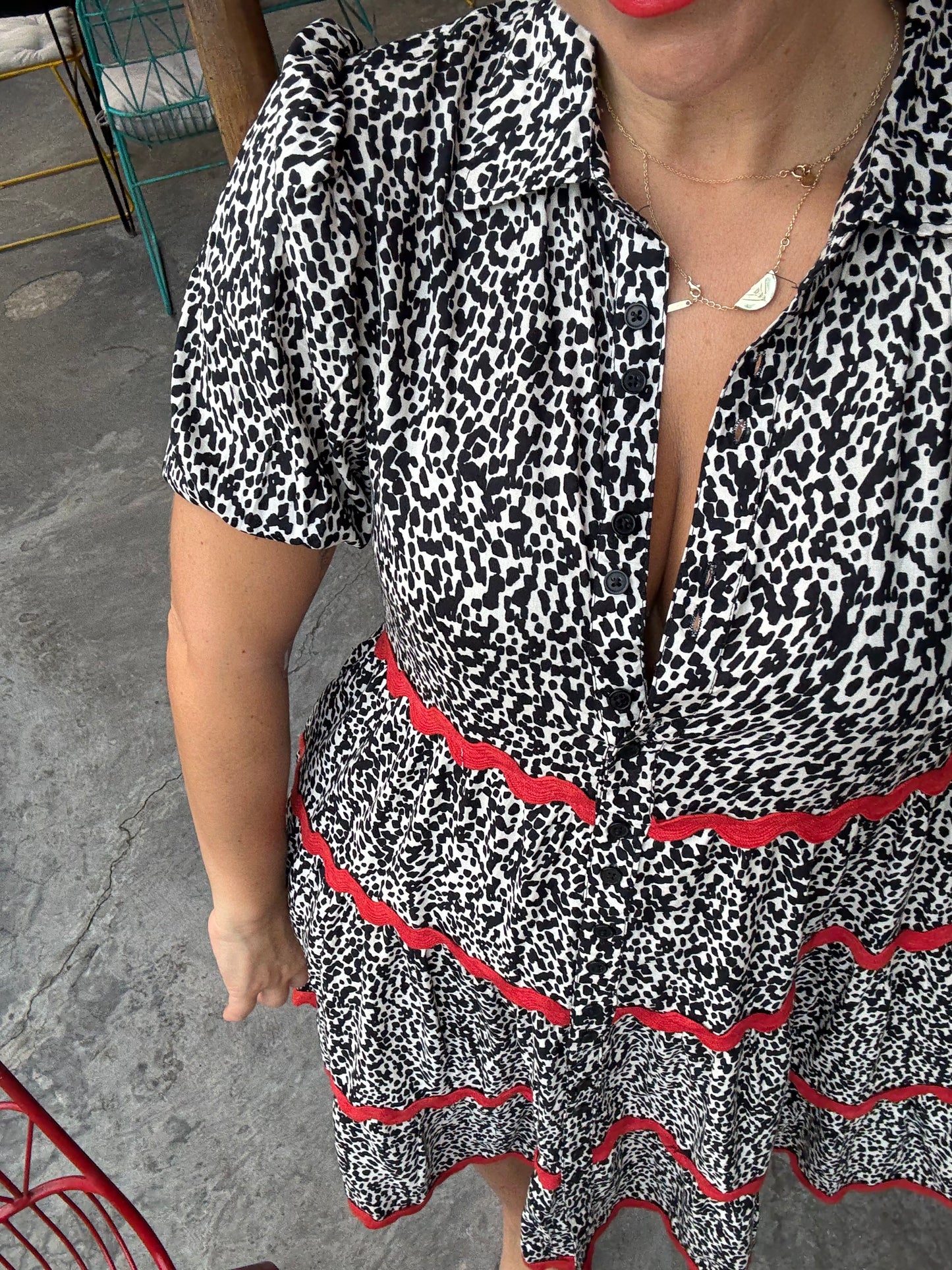 ROXANNE - BLACK/WHITE collar dress with ric rac detail