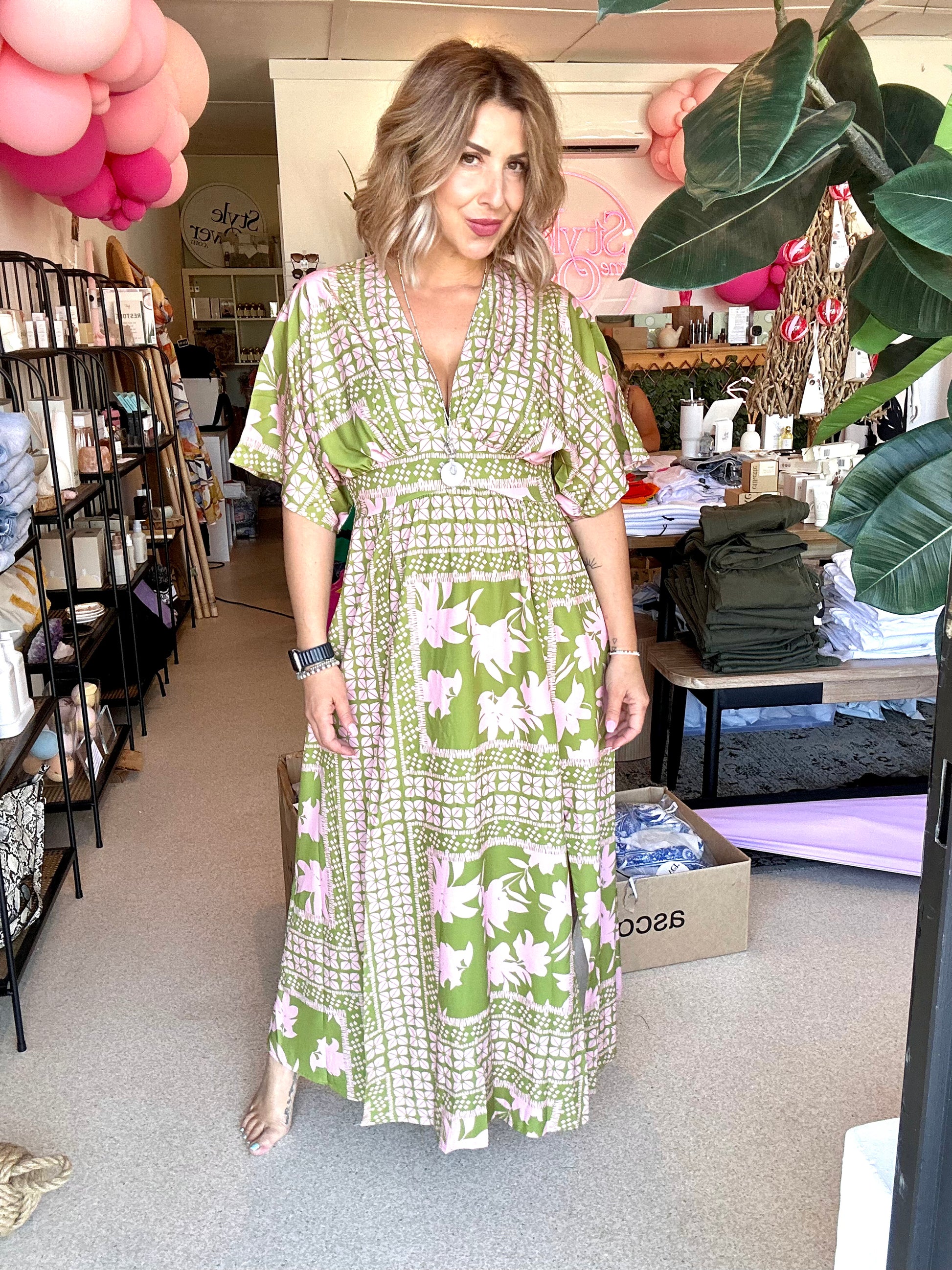 TINA - Chartreuse & Pink pattern dress – STYLE ME OVER
