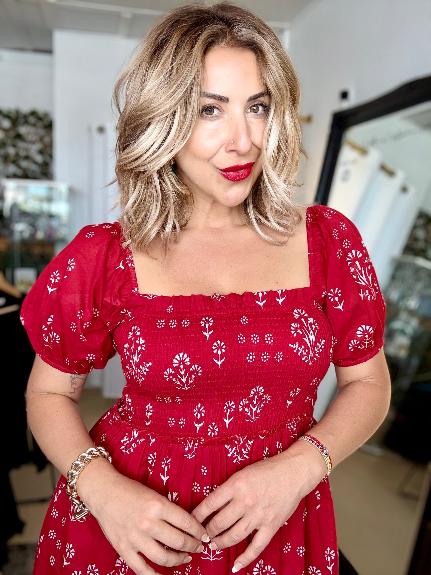 HOLLY - RED floral maxi dress