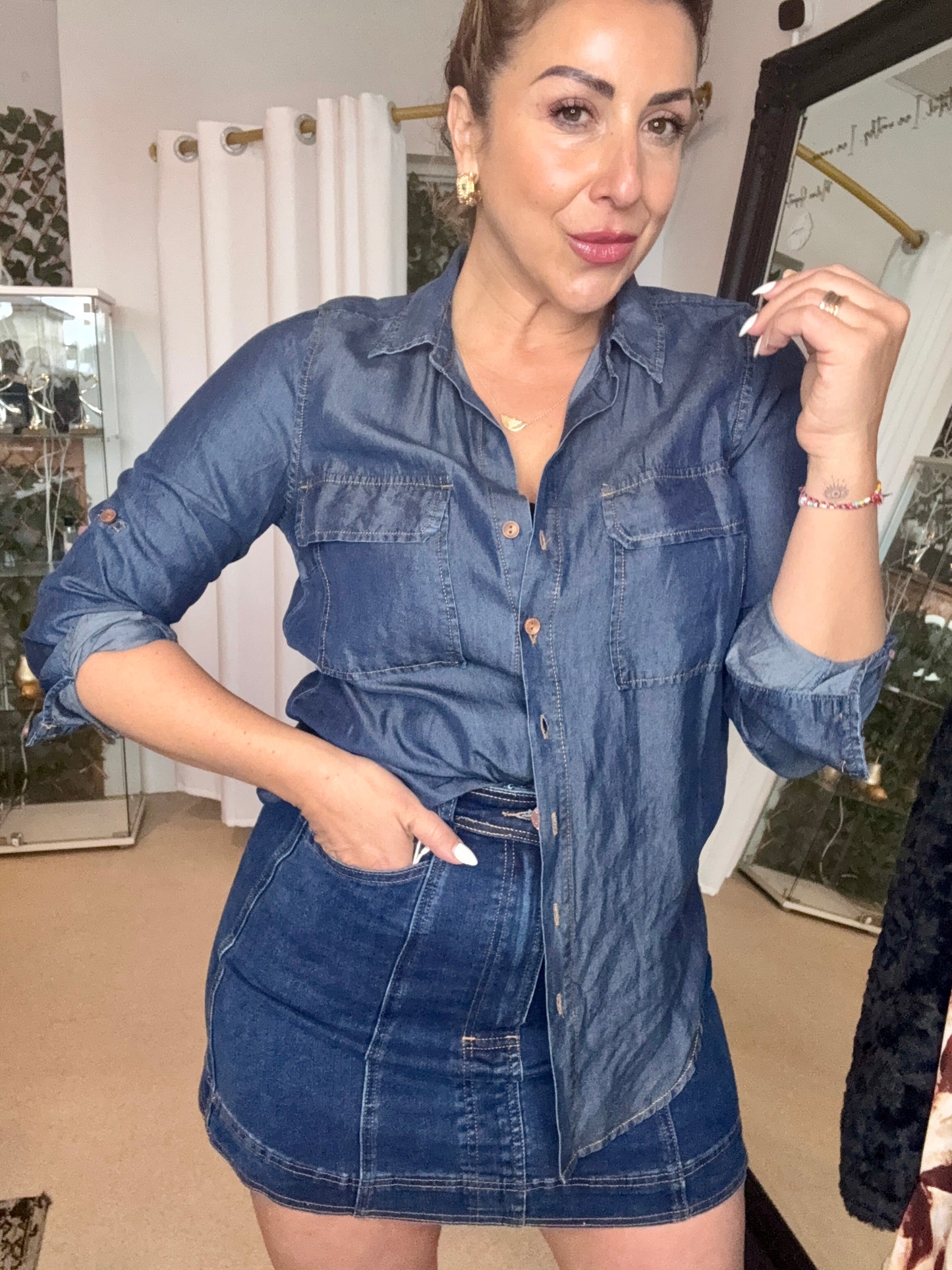 PRE ORDER END OF AUGUST - TARA- DARK BLUE high waisted stretch mini denim skirt