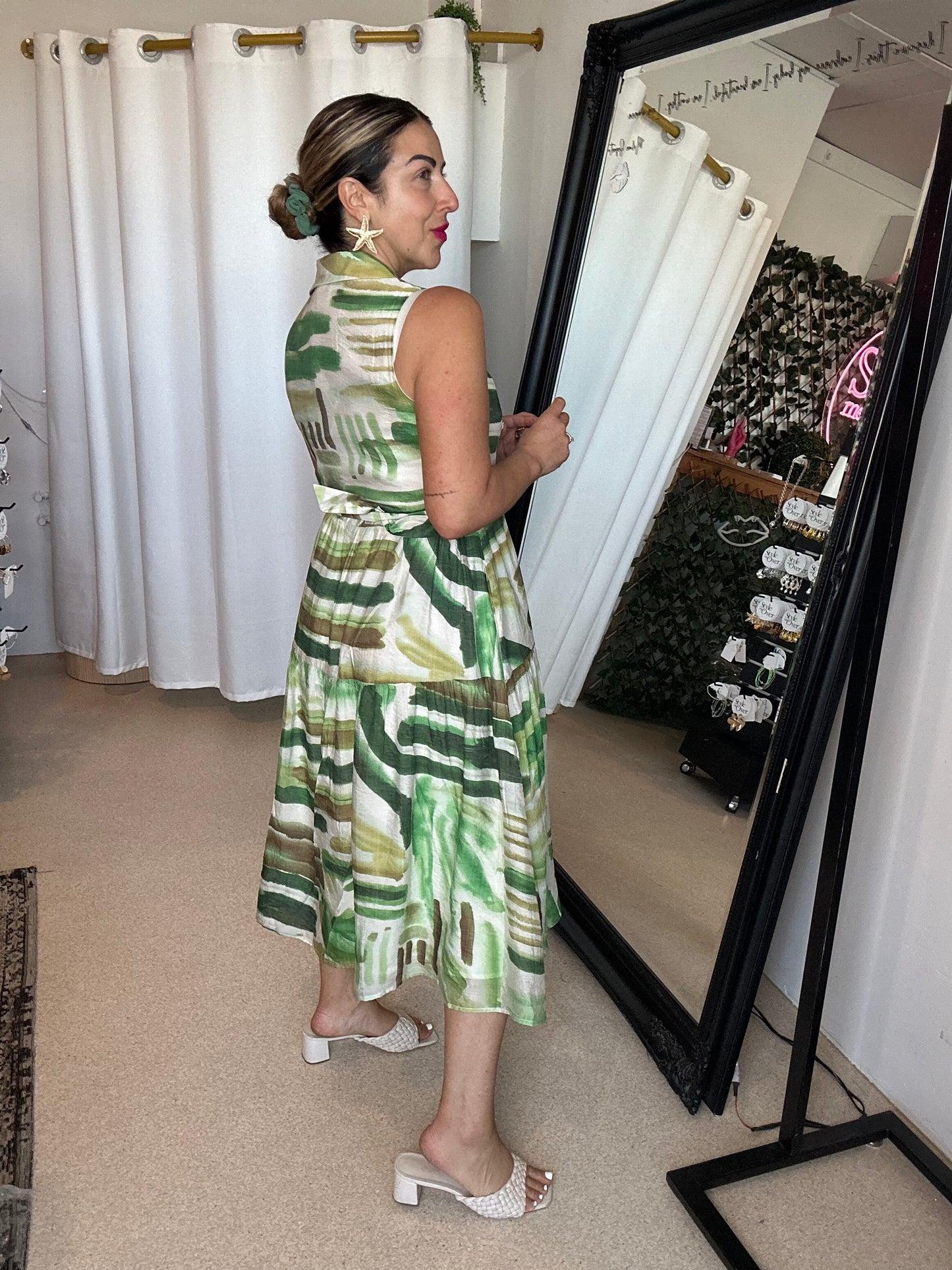 PRE ORDER - ATHENA - Green tie front printed Dress