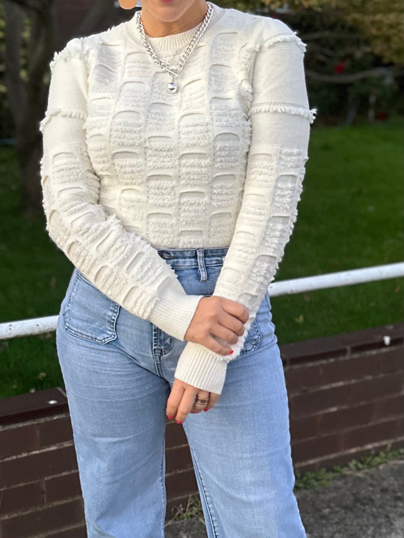 HANNAH vanilla textured stretch fitted knit