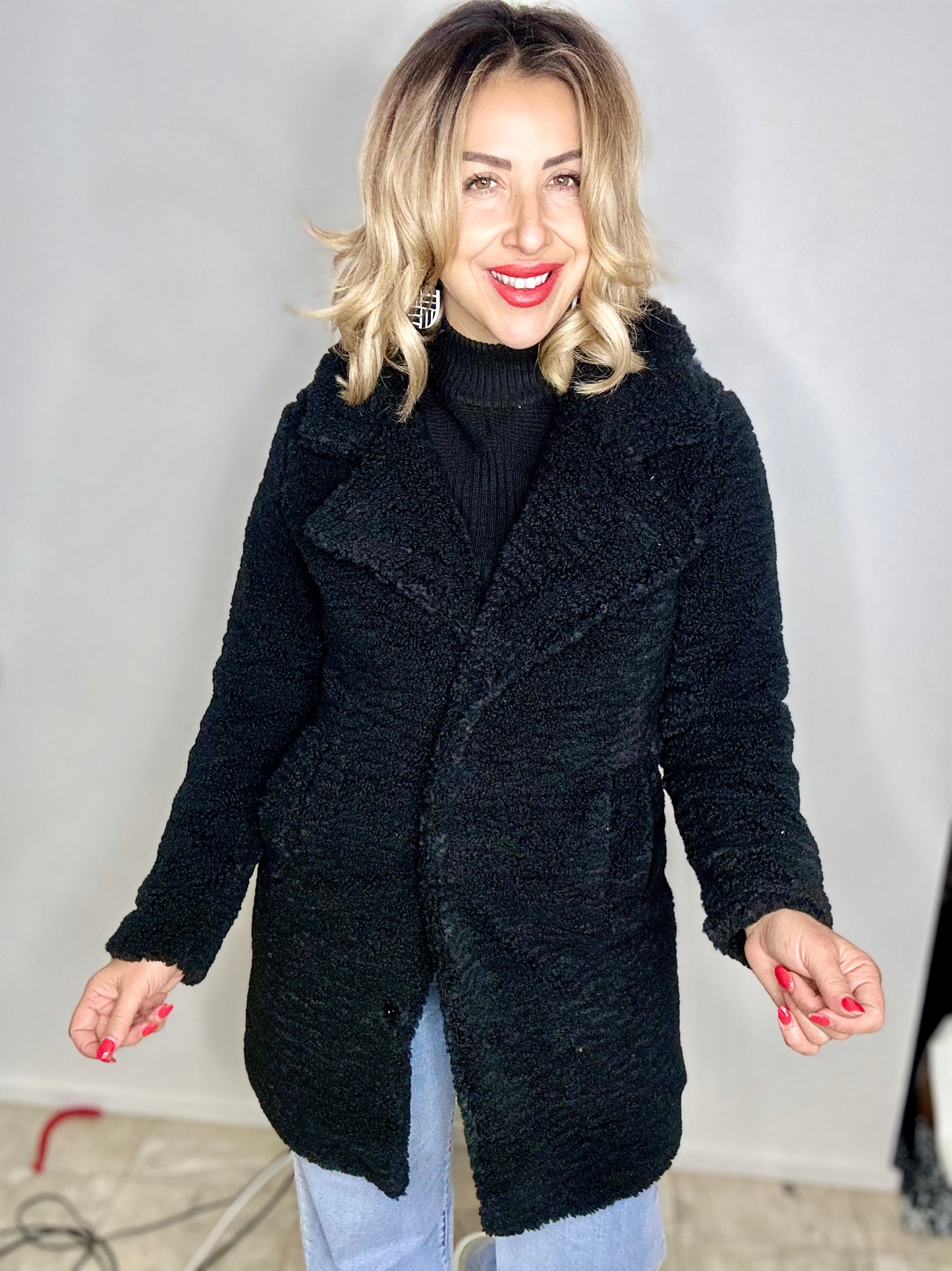 SASHA- black teddy sherpa coat