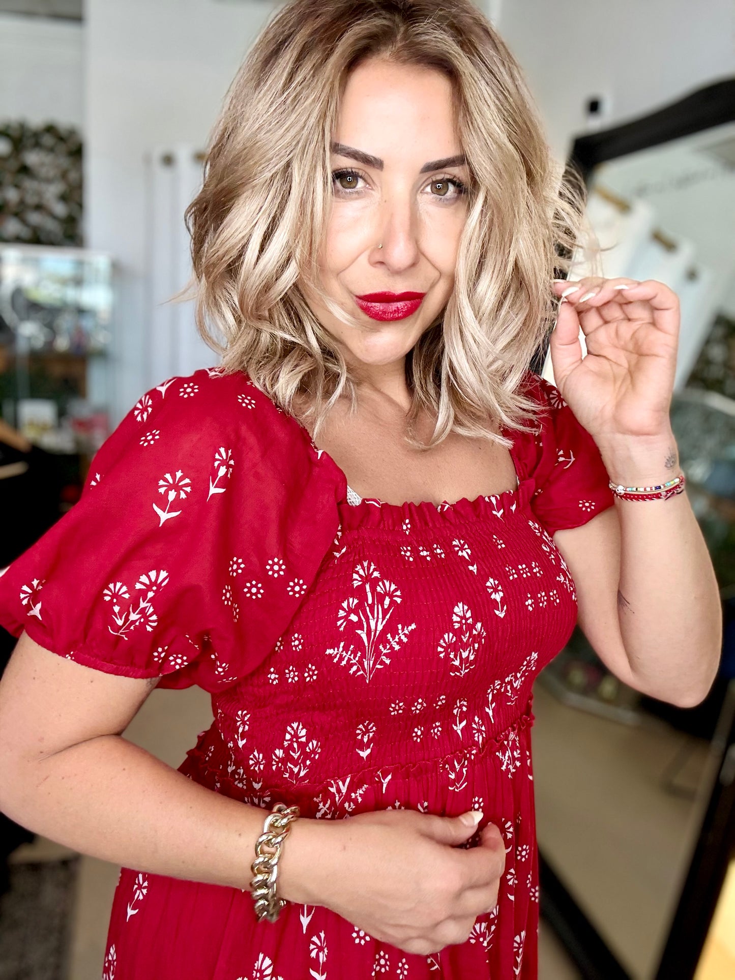 HOLLY - RED floral maxi dress