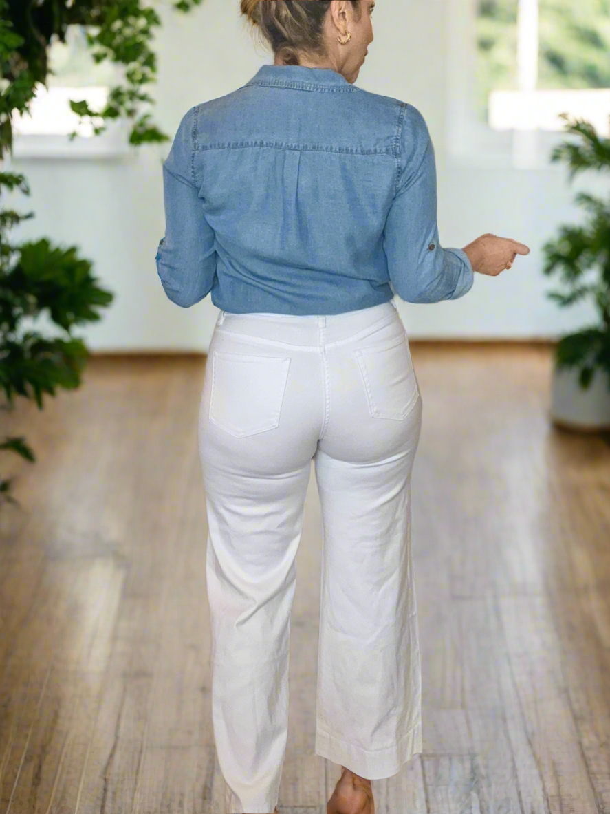 PRE ORDER END OF AUGUST - HARVEY- WHITE wide leg high waisted stretch jean