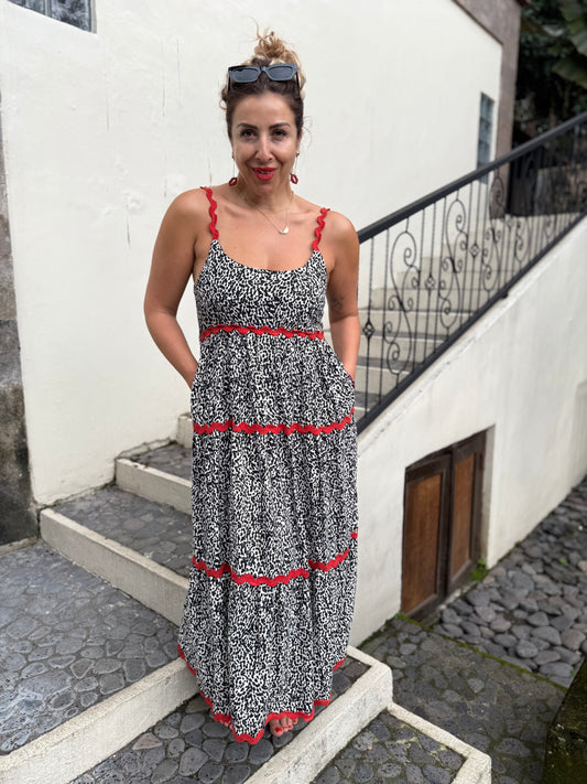 RAVEN - BLACK & WHITE strappy dress with ric rac detail