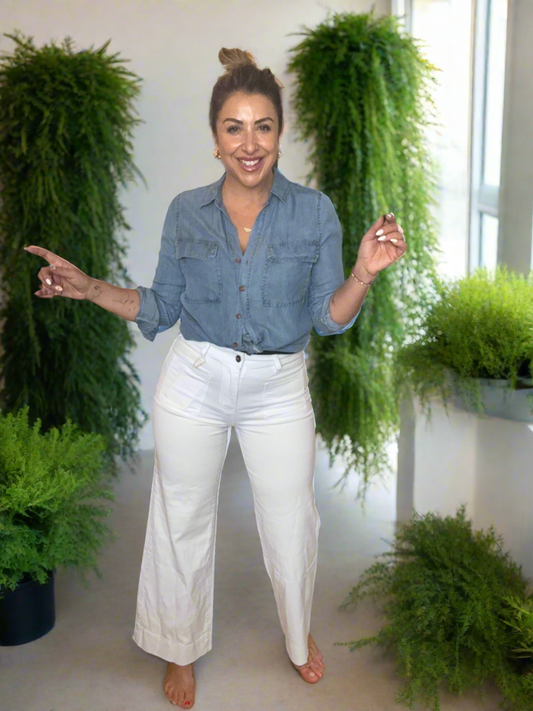 PRE ORDER END OF AUGUST - HARVEY- WHITE wide leg high waisted stretch jean