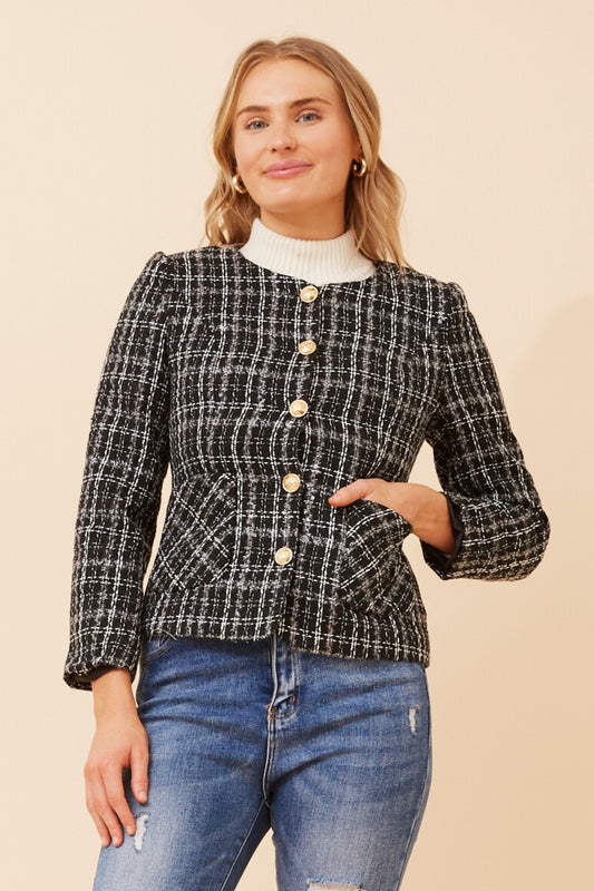 COCO - black/white metallic blazer with gold buttons